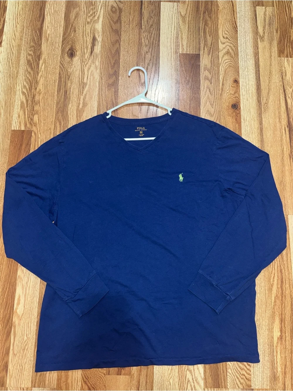 Polo Ralph Lauren Mens XL Blue V-Neck Long Sleeve Knit Cotton Logo T-Shirt